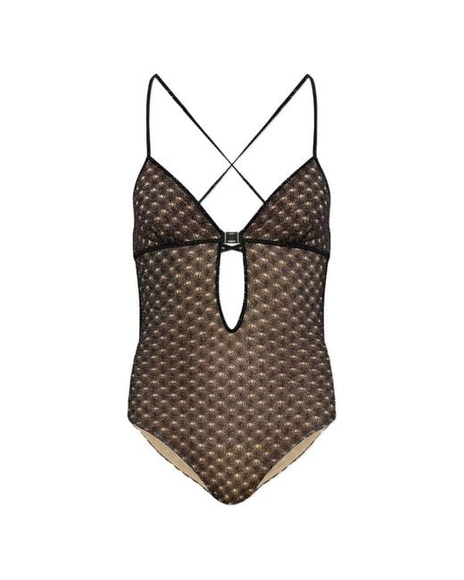 Missoni Brown Crochet-Knit Cutout Swimsuit