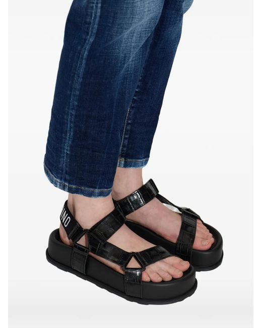 Moschino Black Sandales À Effet Peau De Crocodile