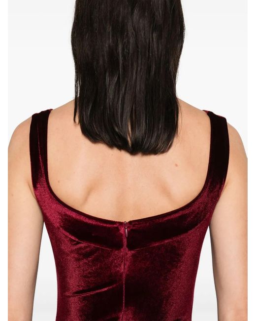 Atu Body Couture Red Square-Neck Velvet Bodysuit