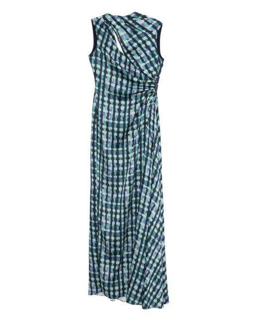 Amsale Blue Satin Checked Gown