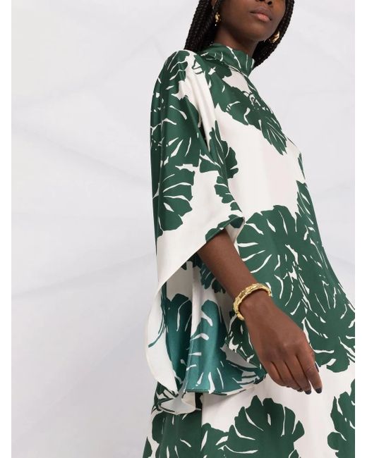 LaDoubleJ White Magnifico Foliage-Print Silk Dress