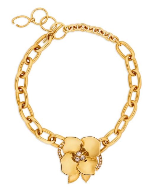Oscar de la Renta Metallic Flower Chain Necklace
