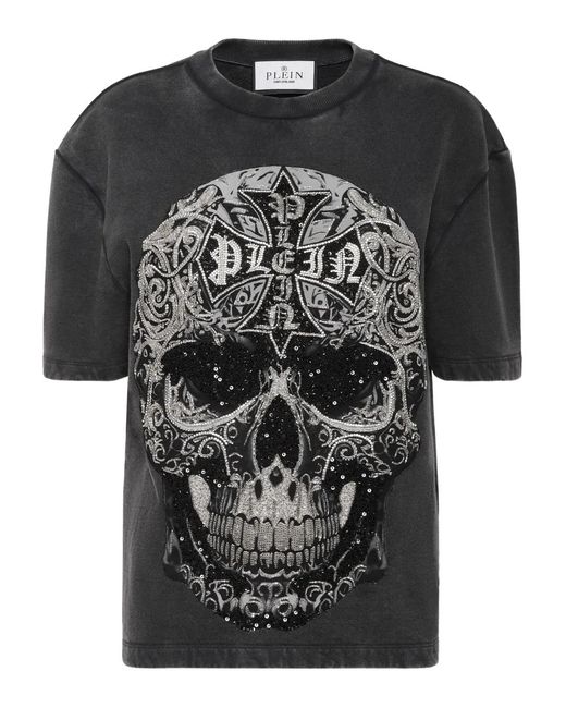 Philipp Plein Black Fit T-Shirt Crystal Skull