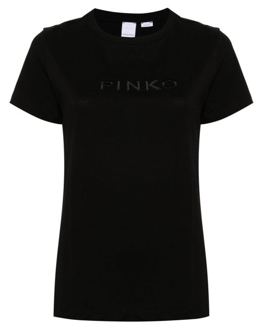 T-shirt en coton à patch logo Pinko en coloris Black