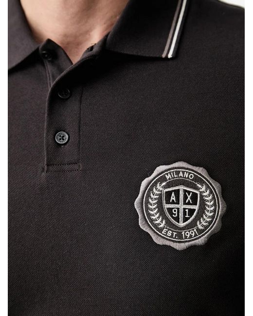 ARMANI EXCHANGE Black Logo-Detail Polo Shirt for men