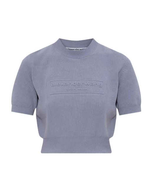 Alexander Wang Blue Embossed-Logo Short-Sleeve Top
