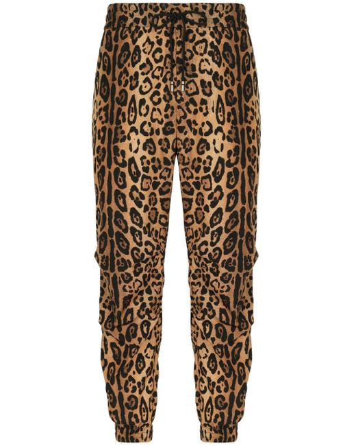 Dolce & Gabbana Brown Leopard-print Track Pants - Men's - Polyester/polyamide for men