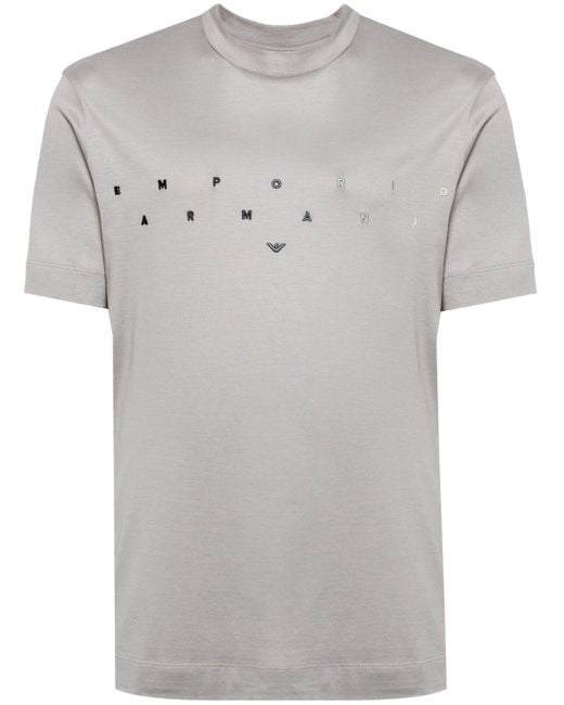 Emporio Armani Gray Logo-print Lyocell-blend T-shirt for men