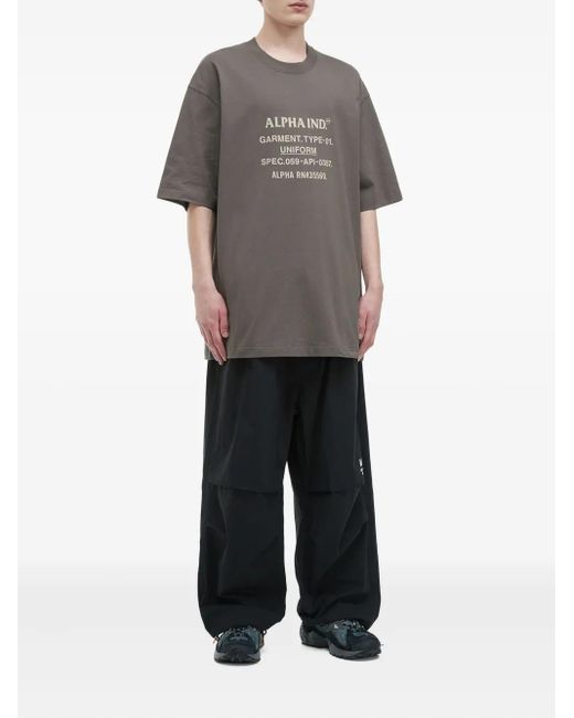 Alpha Industries Gray Graphic-Print Crew-Neck T-Shirt for men