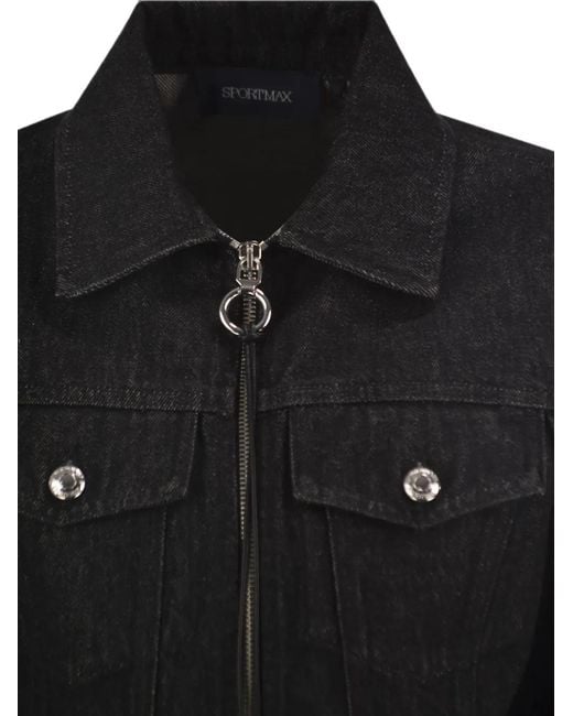 Sportmax Black Cropped Zip-Up Denim Jacket