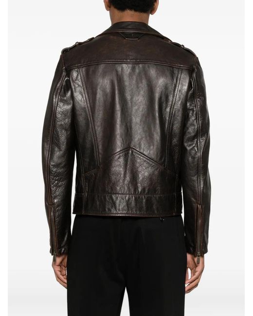 Salvatore Santoro Black Leather Biker Jacket for men