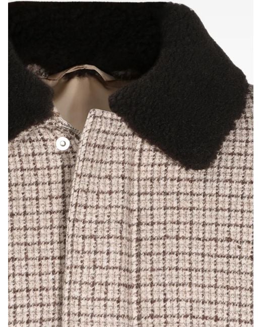 Eleventy Brown Checked-Pattern Shearling-Collar Jacket for men