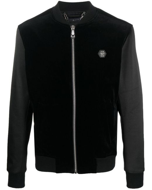 Philipp Plein Cotton Logo-patch Zip-up Bomber Jacket in Black for Men | Lyst