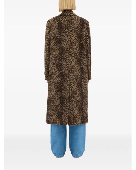 MSGM Brown Leopard-Print Double-Breasted Coat