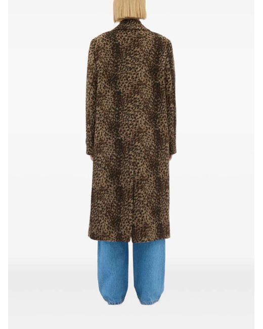 MSGM Brown Leopard-Print Double-Breasted Coat