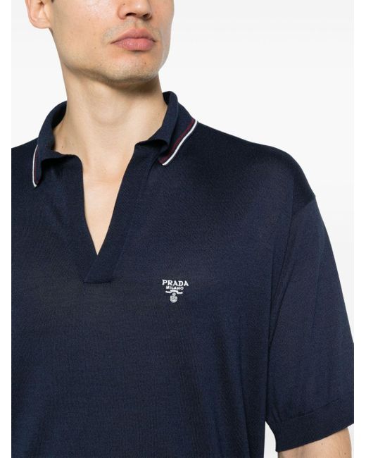 Prada Poloshirt Met Geborduurd Logo in het Blue voor heren
