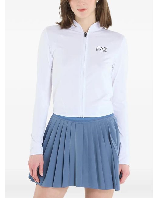 EA7 White Logo-Print Zip-Up Sweatshirt