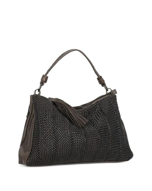 Reptile's House Black Braided Tassel-Detail Shoulder Bag