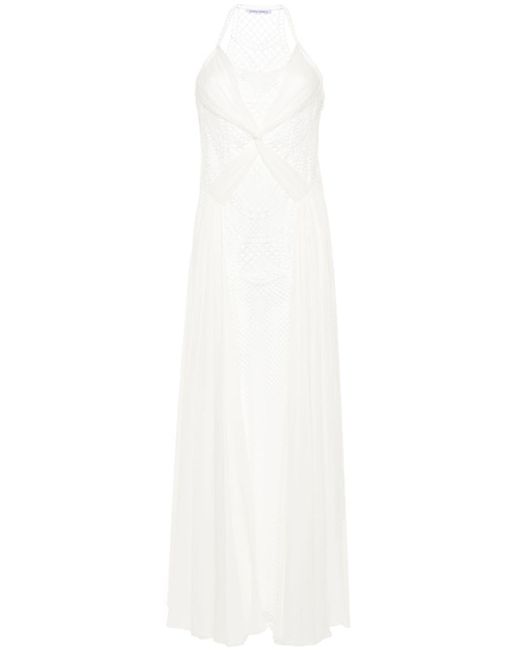 Alberta Ferretti White Net-lace Maxi Dress