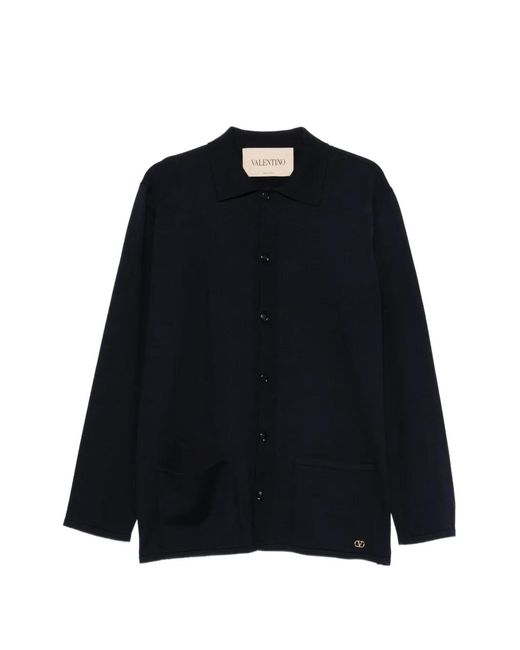 Valentino Garavani Blue Cardigan Boutonné À Poche Plaquée for men
