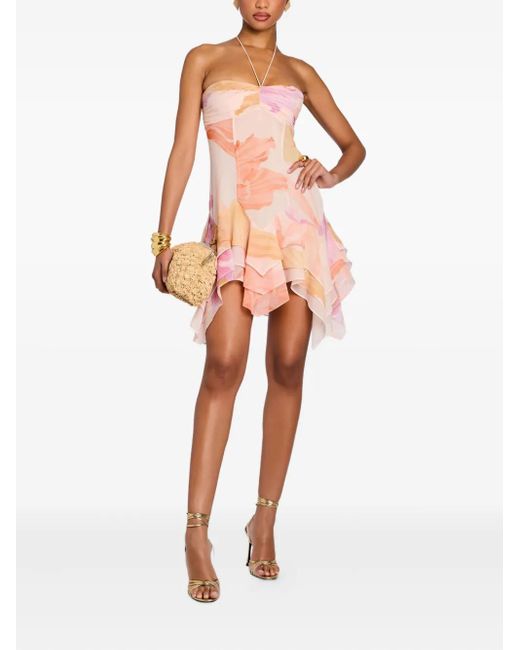 retroféte Pink Maura Floral-Print Ruffled Mini Dress