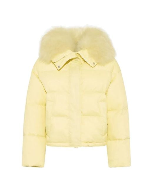Yves Salomon Yellow Shearling-Trim Down Jacket