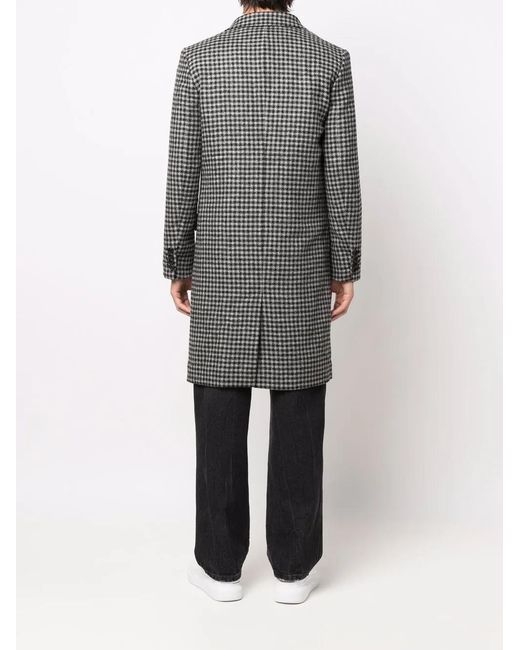 AMI Gray Houndstooth Pattern Double-Breasted Coat