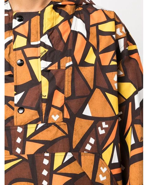 Moschino Orange Patterned Hooded Windbreaker Jacket for men