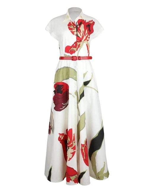 Sara Roka White Elodie Buttoned Floral-Patterned Maxi Dress