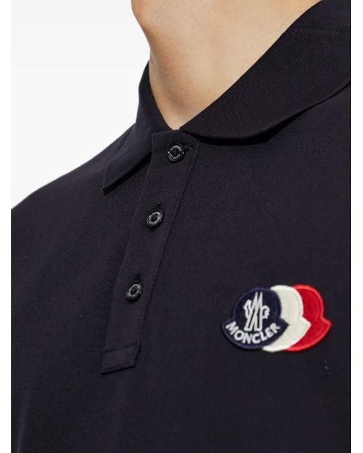 Moncler Blue Logo-Patch Short-Sleeve Polo Shirt for men
