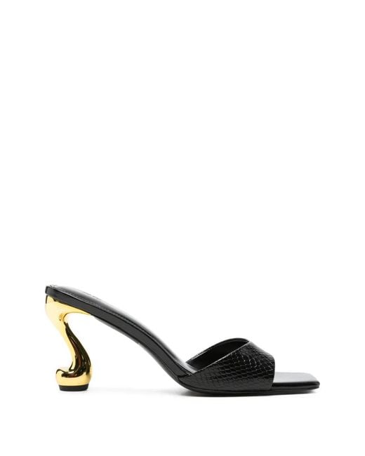 JW PEI Black Hannah Snakeskin-Effect Sandals