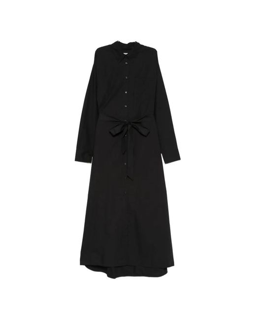 Essentiel Antwerp Black Jada Oversized Belted Midi Shirt Dress