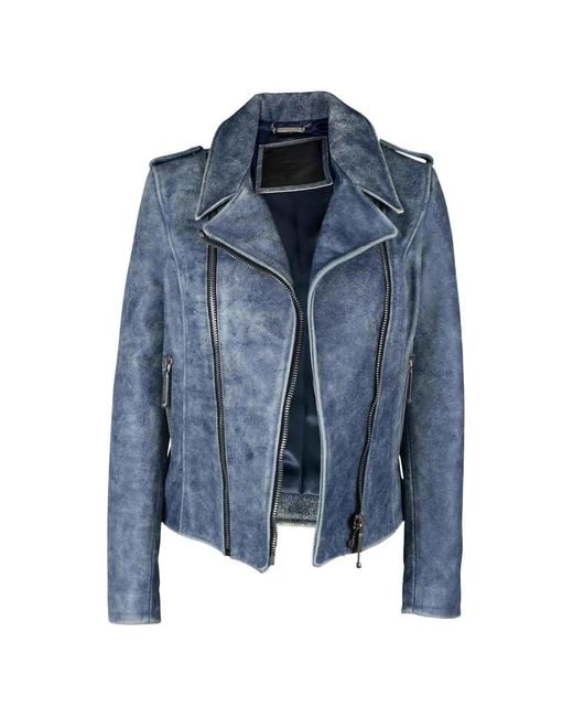 Philipp Plein Blue Veste À Zips Argentés
