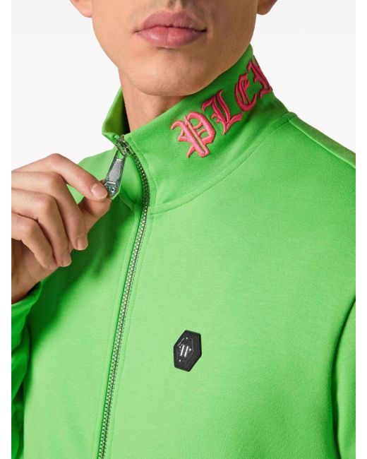 Philipp Plein Green Embroidered Zip-up Sweatshirt for men