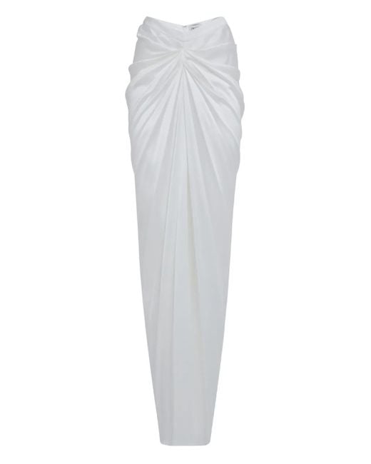 Del Core White Draped Satin Maxi Skirt
