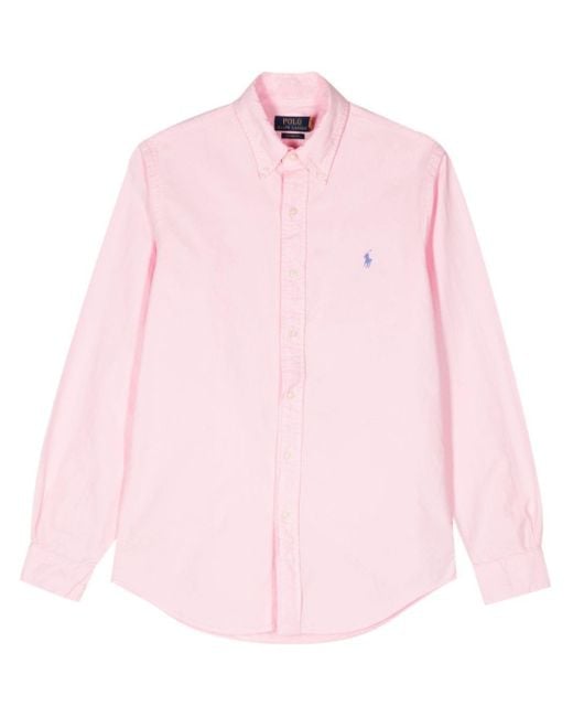 Polo Ralph Lauren Pink Embroidered-logo Cotton Shirt for men