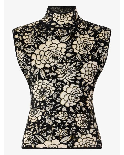 Roberto Cavalli Black Floral-Motif High-Neck Top