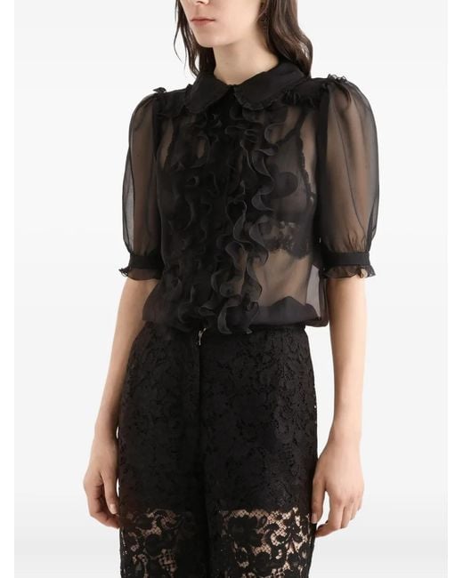 Dolce & Gabbana Black Ruffled Collared Blouse