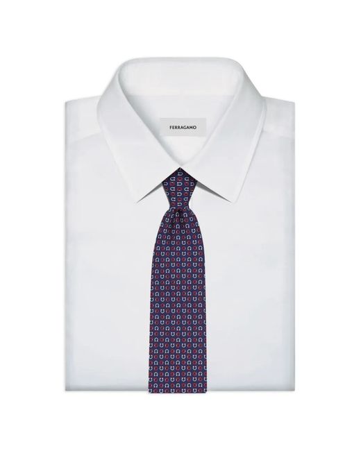 Ferragamo Blue Gancini Print Silk Tie for men