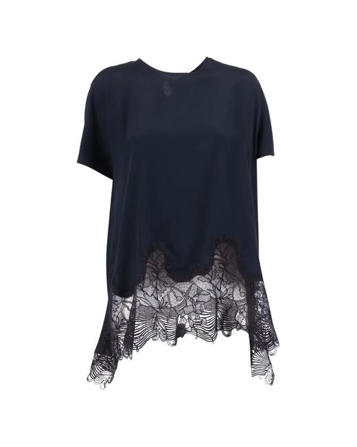 Fabiana Filippi Blue Lace-Trim Crepe De Chine Top