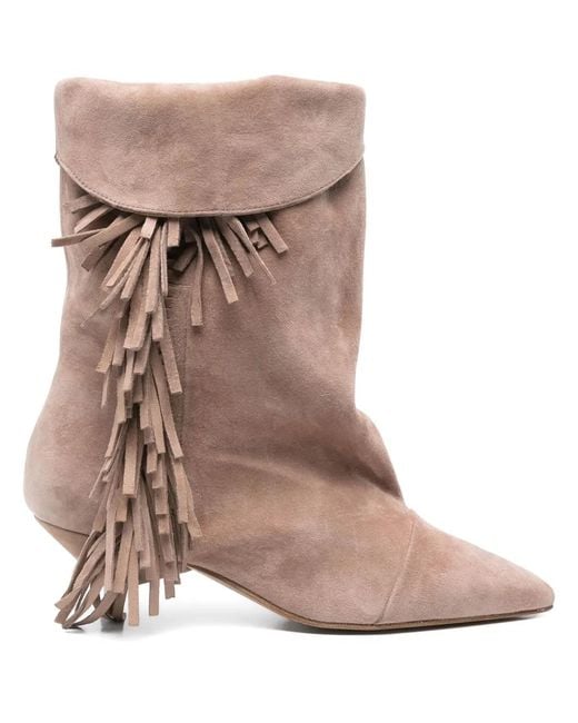 GISÉL MOIRÉ Brown Ariana Fringed Ankle Boots