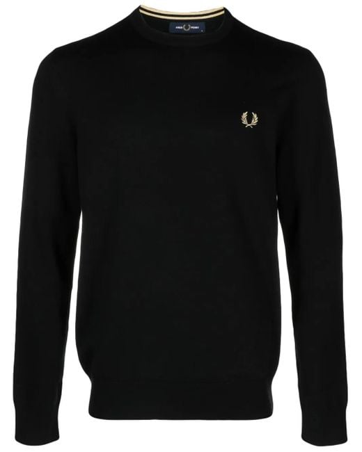 Maglione Girocollo Con Ricamo di Fred Perry in Black da Uomo