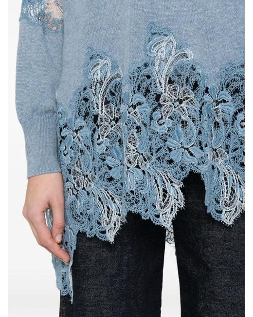 Ermanno Scervino Blue Lace-Trim Sweater