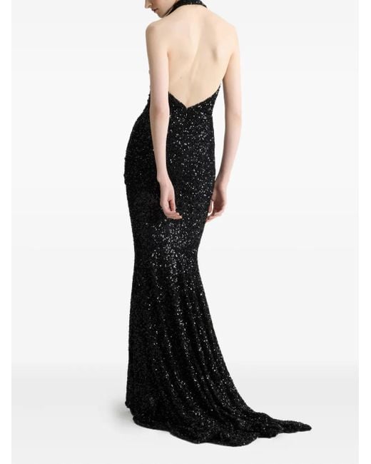 Patou Black Sequinned Halterneck Maxi Dress