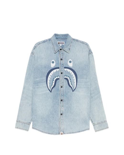 A Bathing Ape Blue Shark Light Denim Ls Shirt M for men