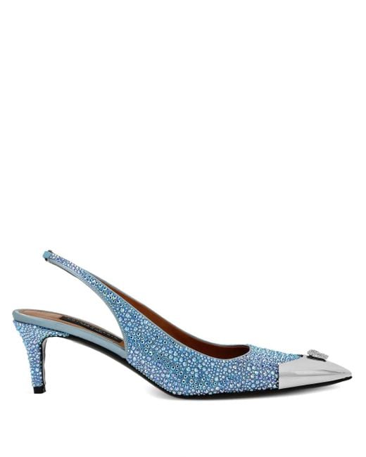 Philipp Plein Blue 55Mm Crystal-Embellished Slingback Pumps