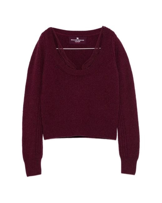 Ermanno Scervino Red Cut-Out V-Neck Sweater