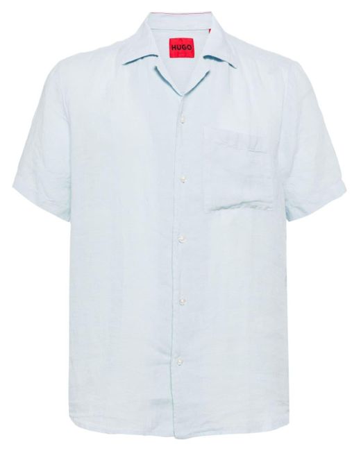 HUGO White Short-sleeved Recycled Linen Shirt for men