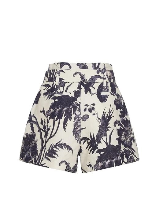 Cara Cara White Palmer Floral-Pattern Buckled Shorts