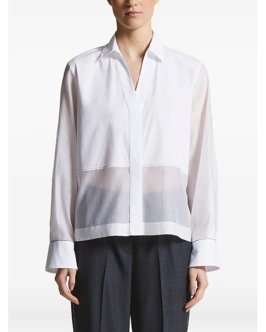 Peserico White Sheer-Panel Collared Shirt
